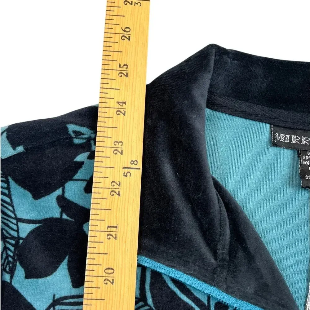 NWT Mirror Image Y2K Teal Black Floral Zip Jacket Velour Trim Size L